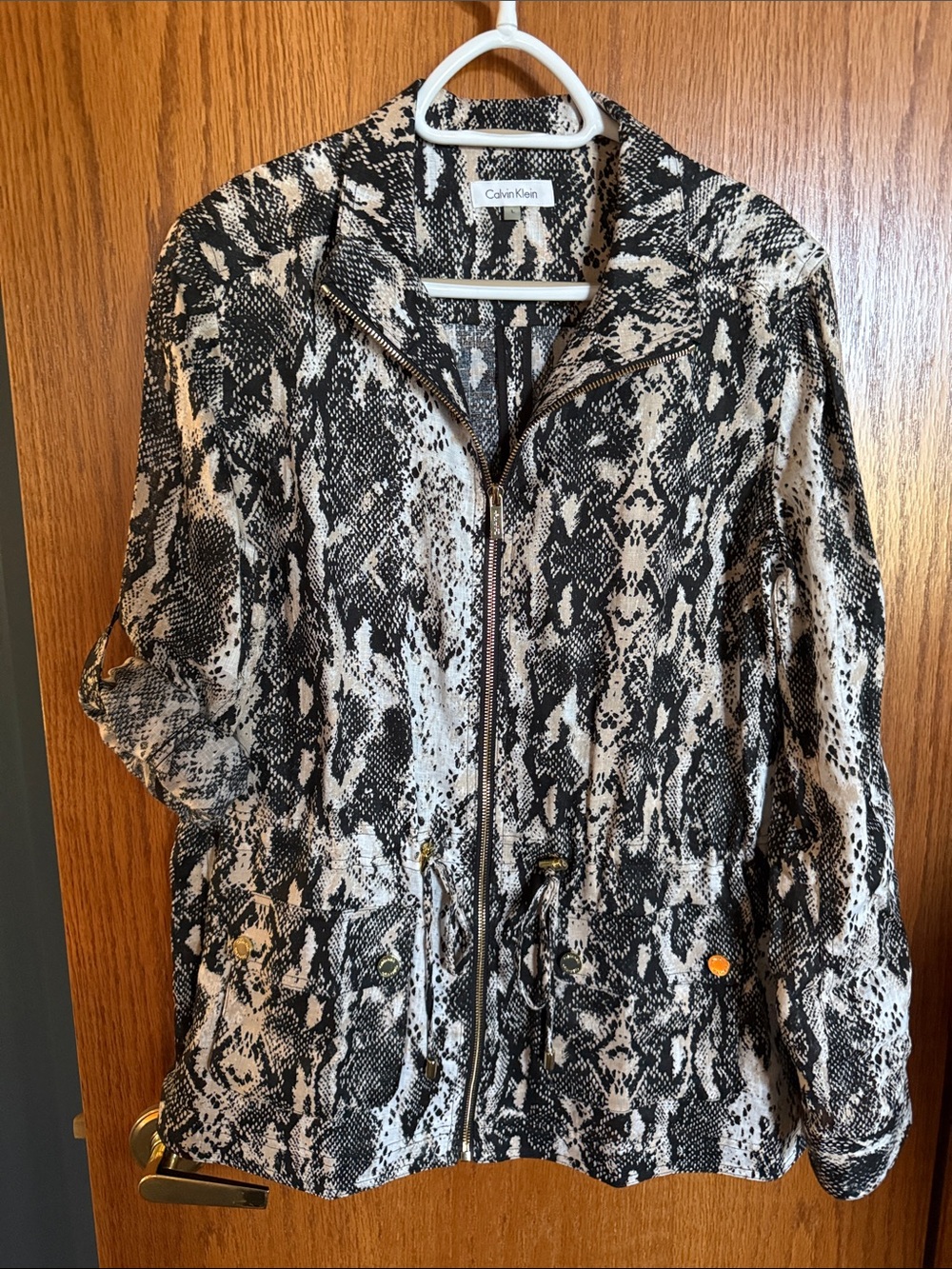 Calvin Klein Black & Cream Snake-Print Zip Jacket